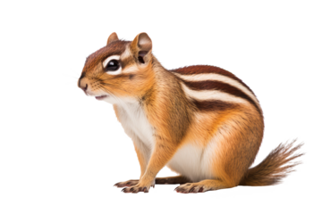 Red-tailed chipmunk in standing pose PNG on transparent background, ideal for wildlife illustrations, educational materials, and nature-themed graphic designs.