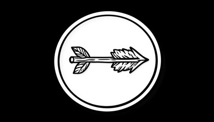 Line art illustration of a whimsical circular peeling sticker featuring a quirky cartoon arrow design