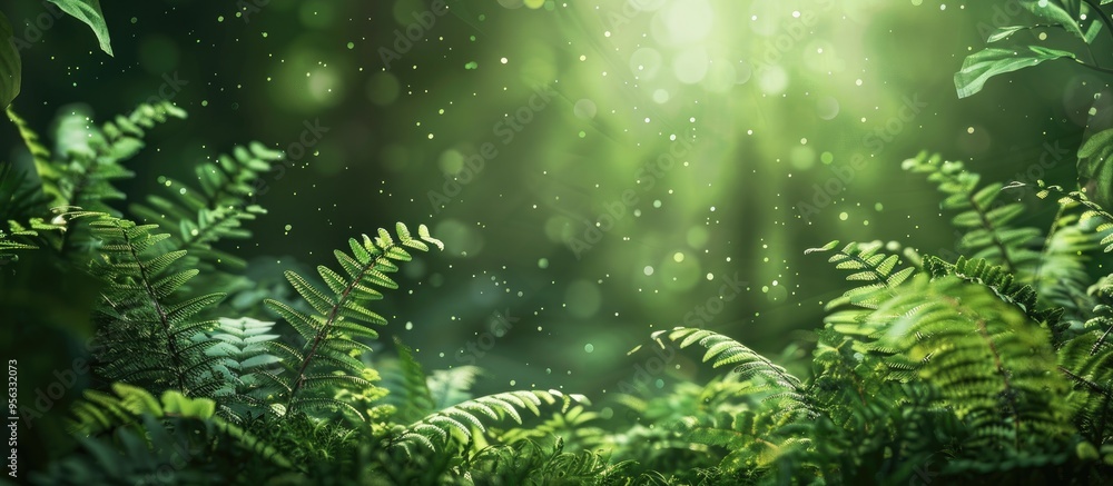 Poster abstract forest background featuring fern leaves ideal for a copy space image