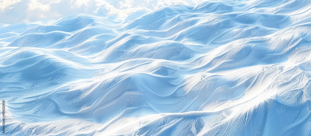 Poster winter scenery with snow covered ground displaying a natural snow pattern featuring wind formed desi