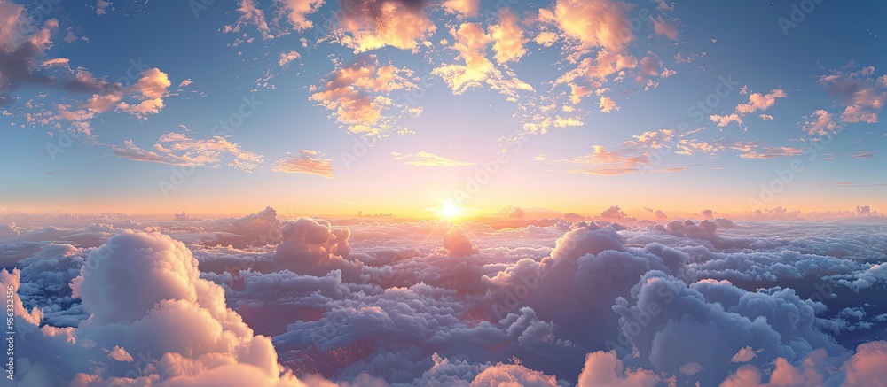 Aufkleber panoramic view of a striking sunrise with beautiful clouds in the sky ideal for a copy space image