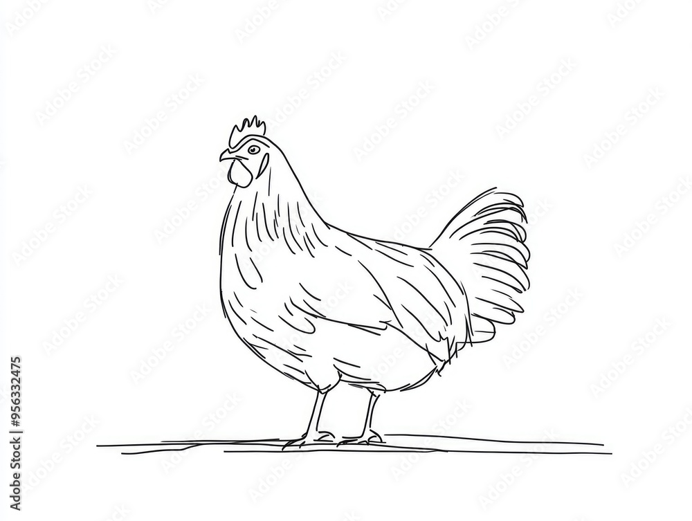 Poster minimalist continuous line drawing of a hen featuring a black linear design on a white background ca