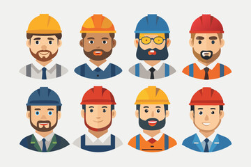 Construction worker face avatar icons vector, Construction worker, Illustration of man wearing worker apron outfit