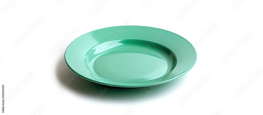 Poster a green pastel plastic round plate on a white background suitable for a variety of uses like a copy 