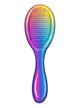 recommend clip art: Line art illustration featuring a rainbow gradient design of a cartoon hairbrush