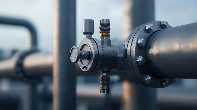 A detailed image of a steam release valve on a highpressure pipe