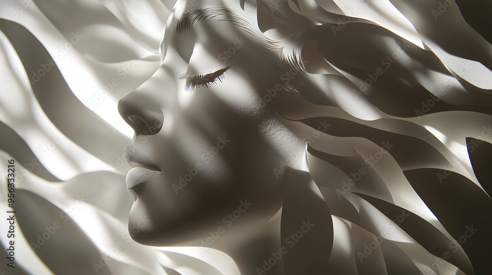 Aufkleber 26. a dynamic interplay of layered, translucent paper cutouts with contrasting shadows and highlight