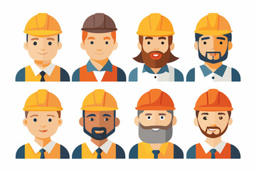 Construction worker face avatar icons vector, Construction worker, Illustration of man wearing worker apron outfit