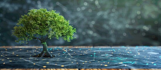 Image featuring the symbol of EDI electronic data interchange on a blackboard with a scenic tree background emphasizing the concept of business and EDI electronic data interchange with available copy