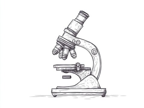 recommend clip art: Black line drawing of a microscope on a white backdrop ideal for children s coloring books and art projects