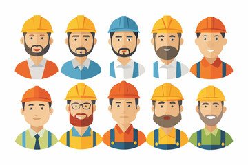 Construction worker face avatar icons vector, Construction worker, Illustration of man wearing worker apron outfit