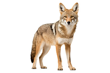 Obraz premium Realistic PNG of a coyote standing alert with transparent background for easy integration into designs