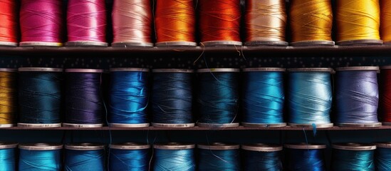 An arrangement of computer threads stacked neatly on a shelf with ample copy space in the image