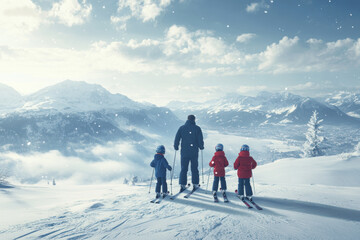 Family Skiing Mountain View.
