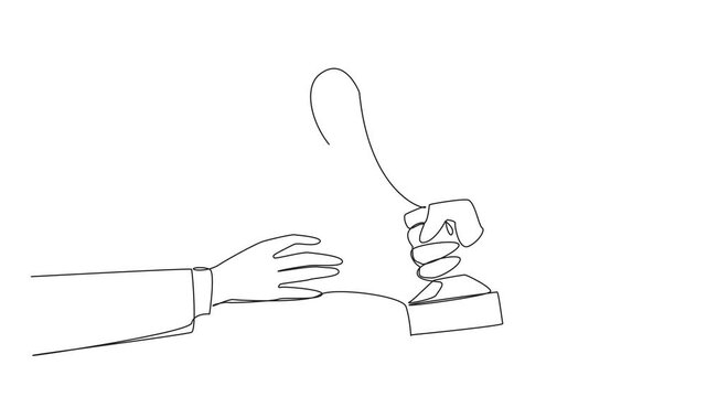 Self drawing animation of single one line drawing hand gives a trophy to colleague. Success in developing jointly produced business. Great partners who make business even greater. Full length animated