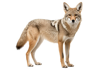 Obraz premium Realistic PNG of a coyote standing alert with transparent background for easy integration into designs