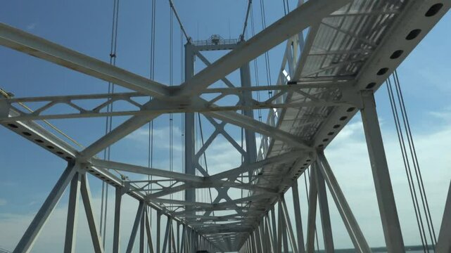 Annapolis, Maryland USA The steel superstructure and lattice work of the Bay Bridge  over the Chesapeake Bay.