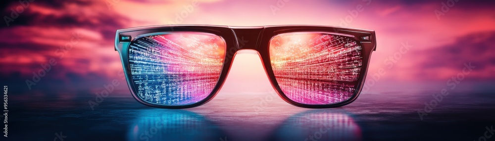 Poster seamless integration of virtual and physical realities: augmented reality glasses showcasing digital