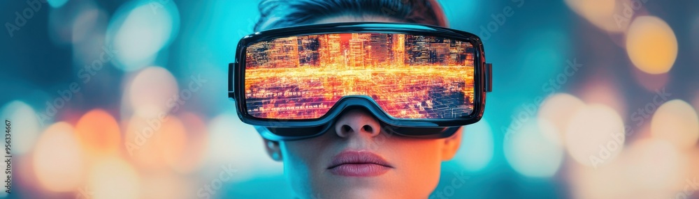 Aufkleber seamless integration of virtual and physical realities with augmented reality glasses showing digita