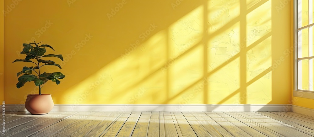 Fototapete yellow background wall with shadowed studio backdrop showcases products providing a perfect copy spa