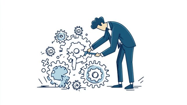 man in suit fixing gears clip art preview
