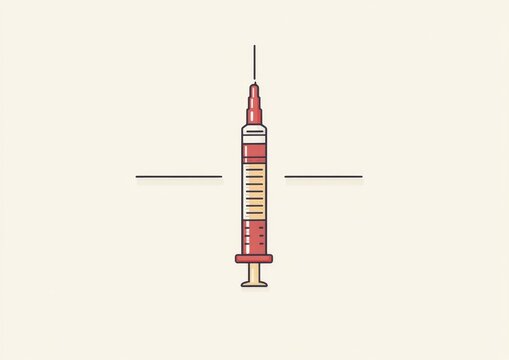 recommend clip art: Line art illustration featuring a cartoon style medical syringe in a simple minimalist design