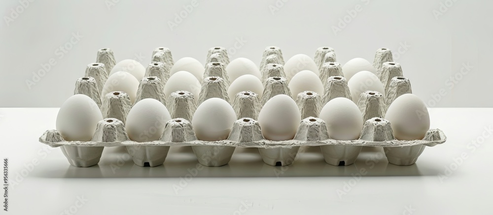 Leinwandbilder eggs displayed in a styrofoam egg carton arranged with copy space image on a white background