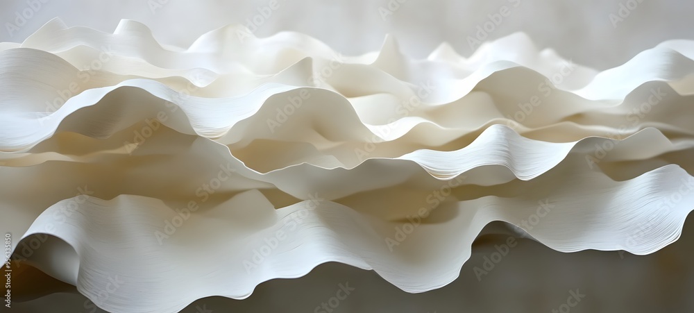 Poster 10. organic paper elements arranged in a flowing, textured pattern with a sense of depth and dimensi
