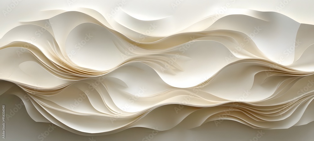 Aufkleber 10. organic paper elements arranged in a flowing, textured pattern with a sense of depth and dimensi