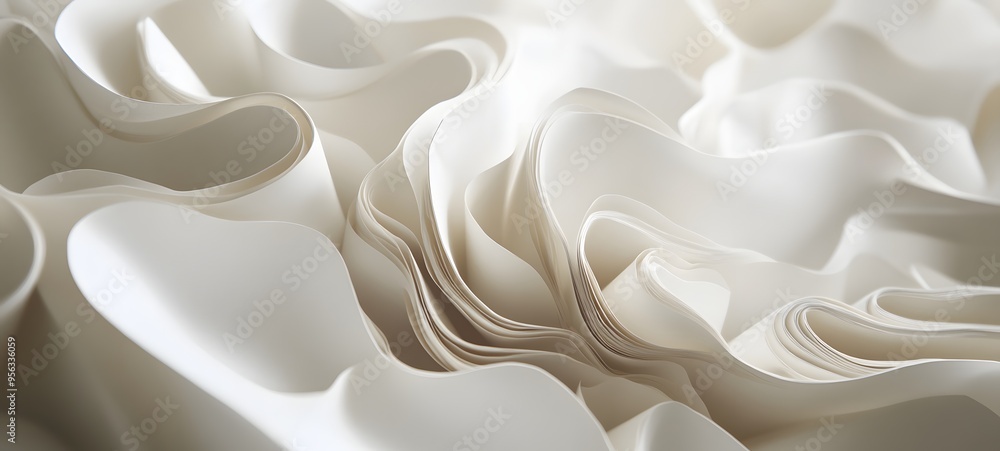 Poster 10. organic paper elements arranged in a flowing, textured pattern with a sense of depth and dimensi