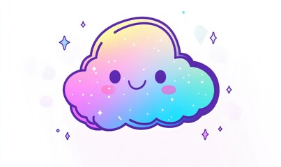 Line art illustration of a cheerful cartoon cloud featuring a cold gradient design