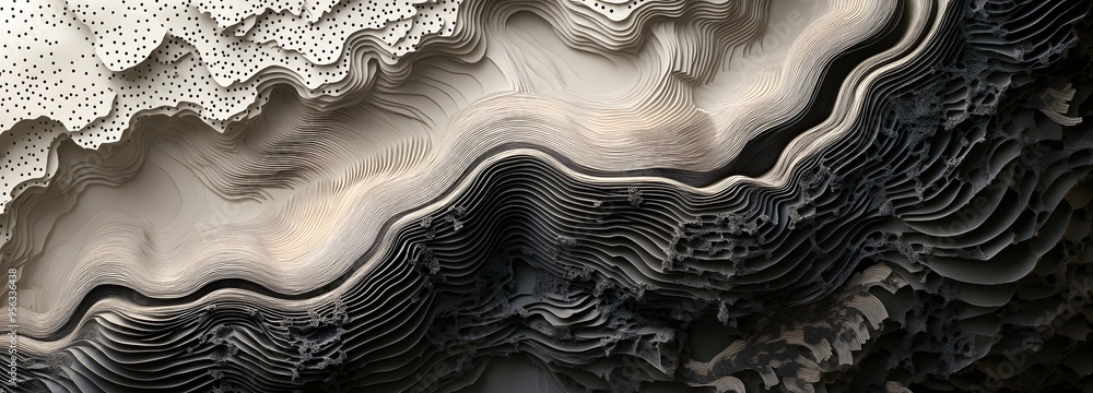 Poster 50. geometric, layered paper cutouts arranged to form a dynamic, textured three-dimensional visual w