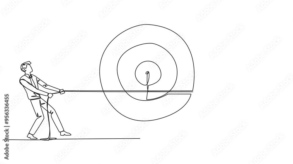 Poster self drawing animation of continuous one line drawing two businessmen fighting over an arrow target 