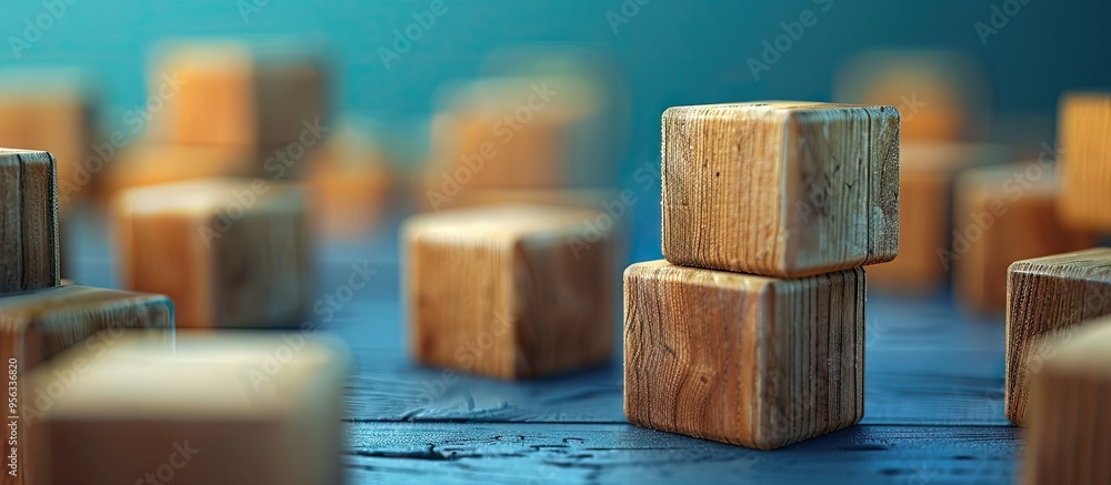 Poster Wooden blocks with a blue background displaying a message about organic traffic symbolizing its concept with space for additional imagery