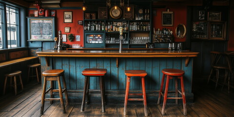 old pub bar scene. Wide format.
