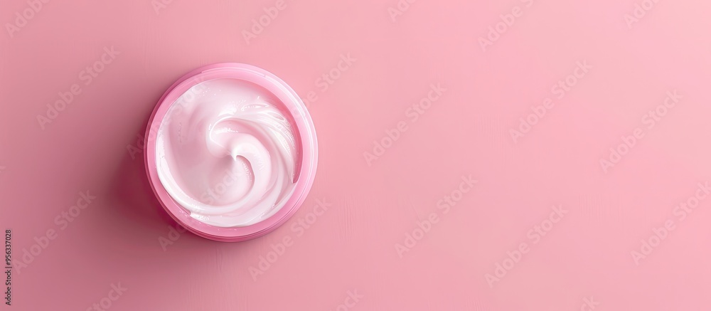 Poster Top view of face cream sample on a pink background with copy space image available
