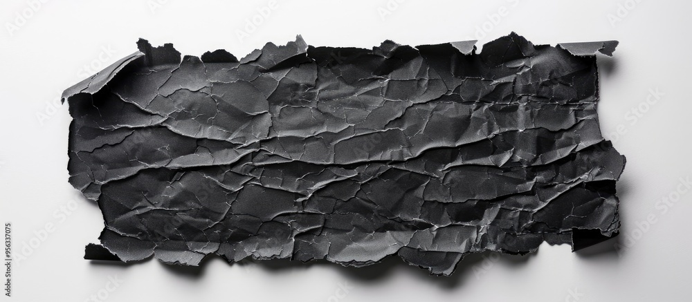 Aufkleber Black torn paper contrasted against a white backdrop suitable for incorporating text or images in the open area. Creative banner. Copyspace image