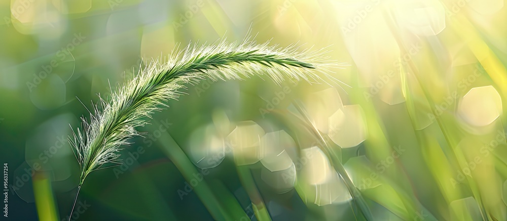 Poster A grass blade with a tail on a blurry abstract backdrop including copy space image