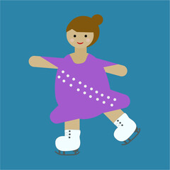 Girl Figure Skating – Simple Naive Cartoon Style, Vector Graphic