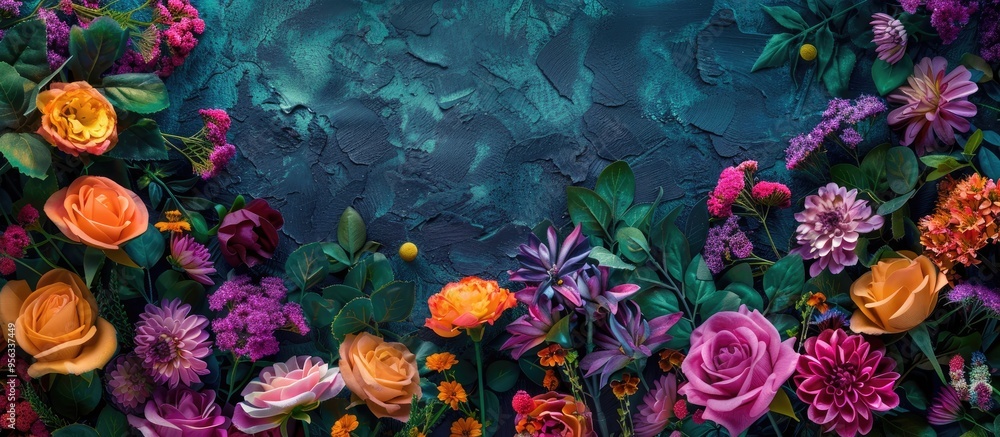 Poster The beautifully decorated display features groups of flowers in different colors ideal for creating a stunning copy space image