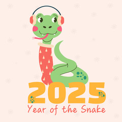 Cartoon poster chinese new year snake hand drawn