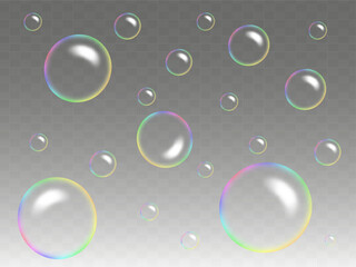 Realistic vector soap bubble with reflection effect on a transparent. liquid shapes. A soap bubble with glare. Foam bubbles. Vector illustration.