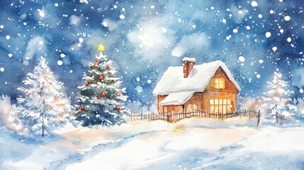 Watercolor postcard themed for Christmas