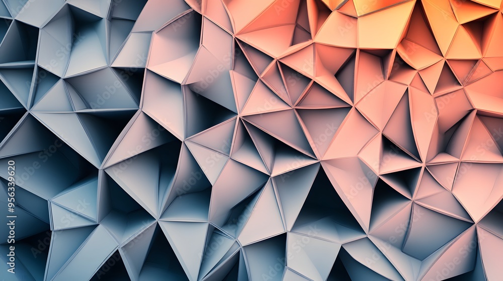 Poster 7. interlocking triangular shapes with a gradient of shades and intricate cut details