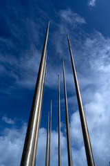 Fototapeta premium Stainless steel flag pole with blue sky background