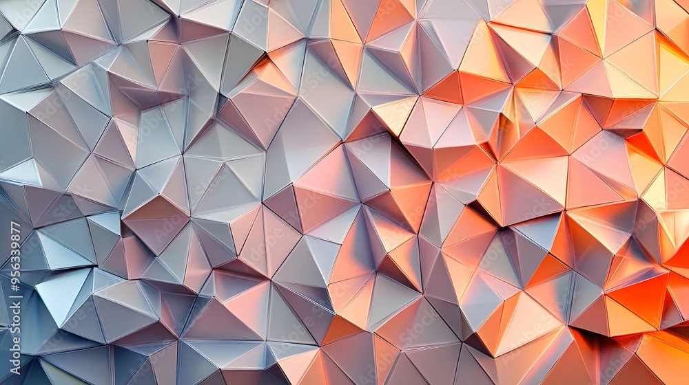 Poster 7. interlocking triangular shapes with a gradient of shades and intricate cut details