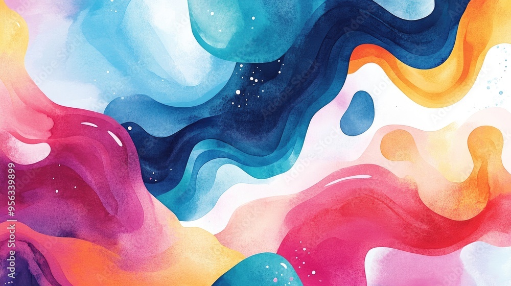 Aufkleber watercolor illustration series featuring an array of vibrant voluminous abstract shapes a modern art
