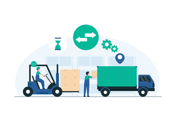 Distribution Center Team at Work, Logistics Professionals, Inventory Management. illustration