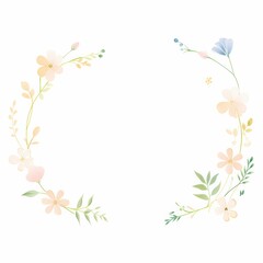 A delicate floral wreath design featuring soft colors and intricate details, perfect for invitations and decorative purposes.