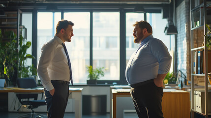 Cinematic shot of two men are having a heated discussion in the office.